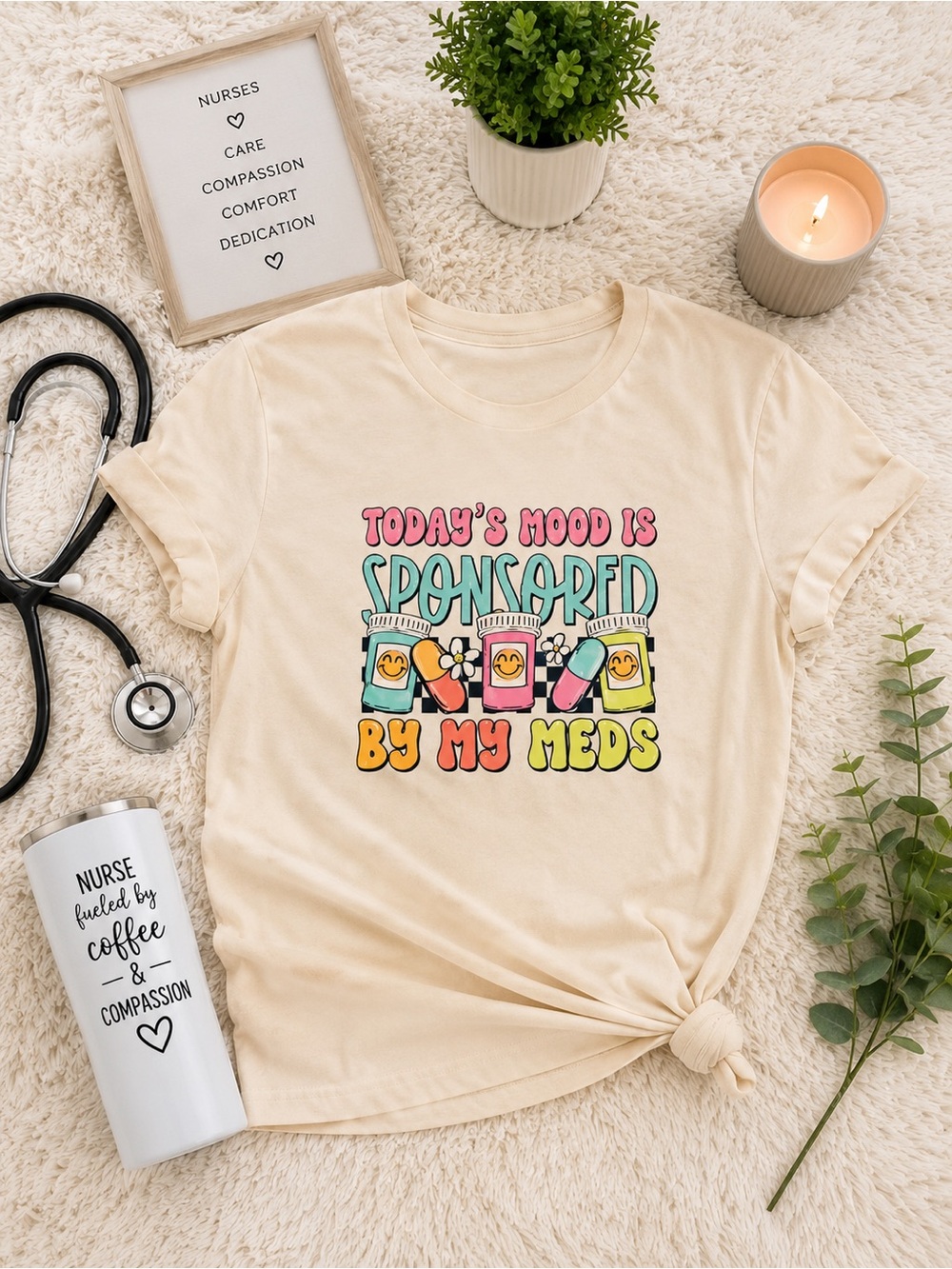 Today's Mood Is Sponsored By My Meds Graphic Tee - Cream
